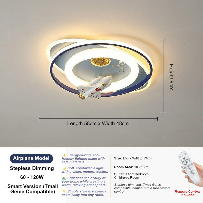 Rocket ceiling light 58cm - dimmable LED kids lamp with remote, eye-protection soft light for children's bedroom