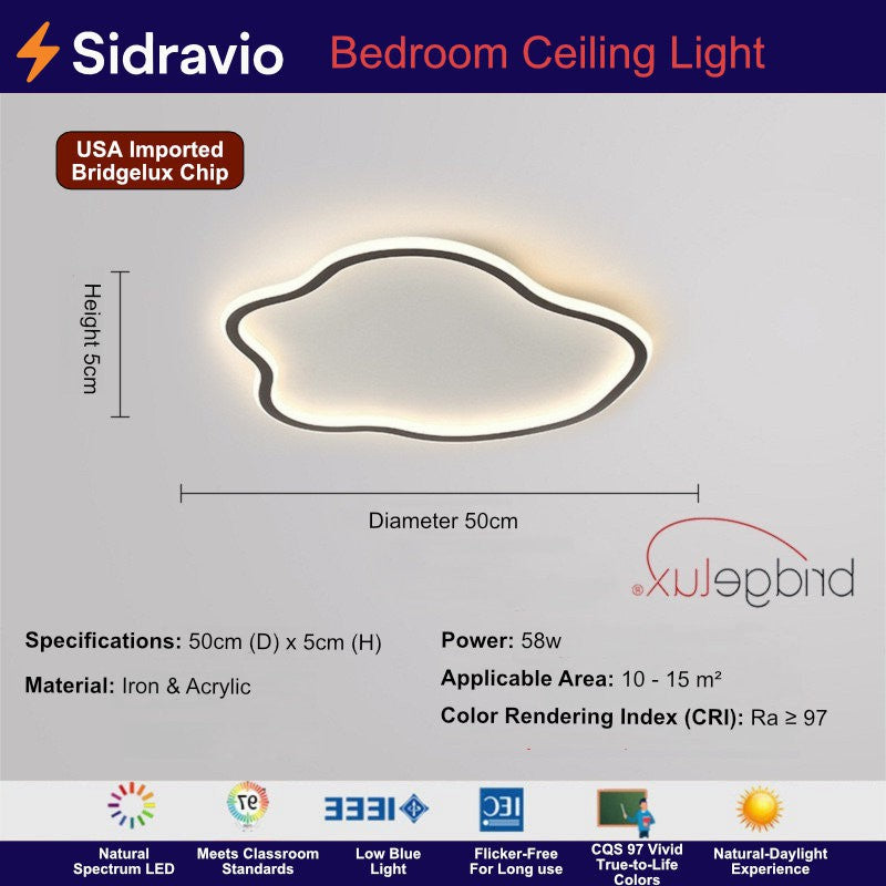 Round 50cm LED ceiling lamp 58W, Bridgelux chip, iron & acrylic, natural daylight spectrum, vivid color rendering CRI97