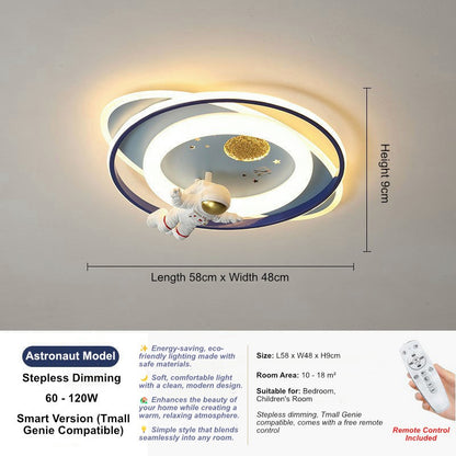 Astronaut ceiling light 58cm - dimmable LED kids lamp with remote, eye-protection soft light for children's bedroom
