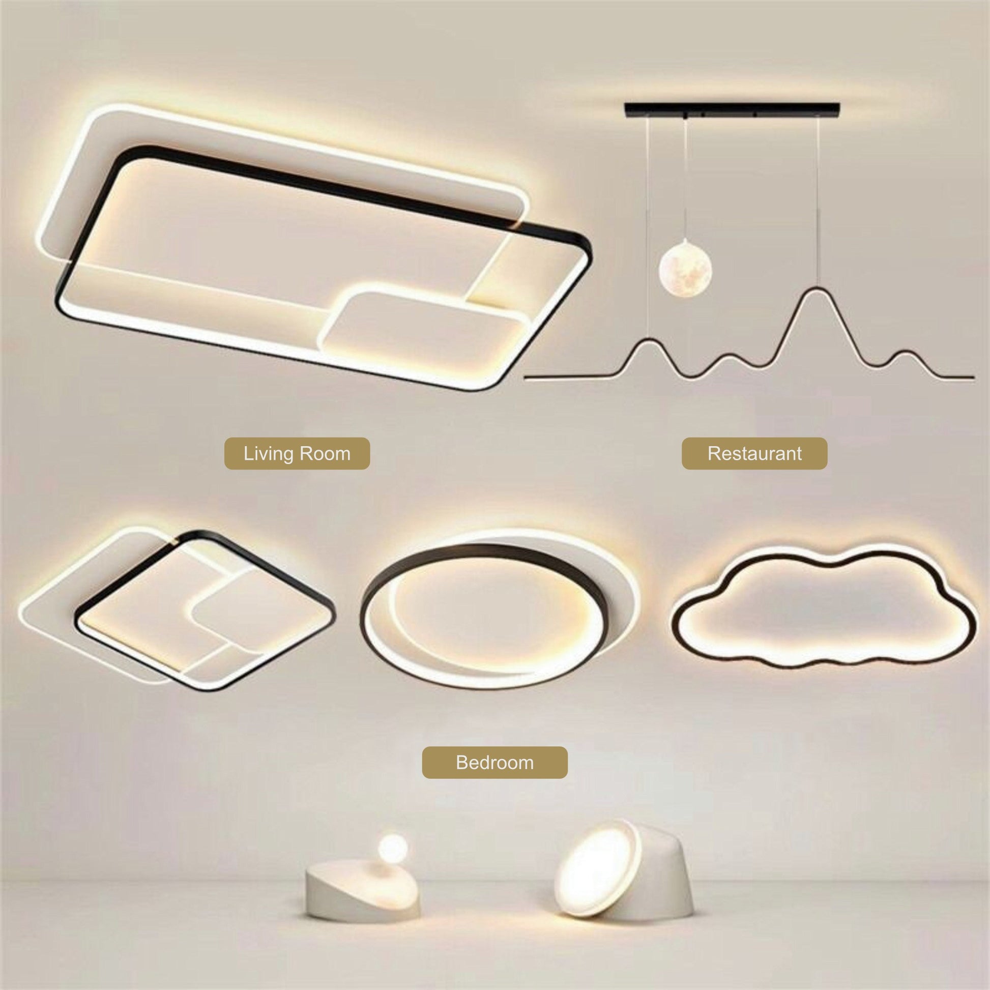 Modern round flush-mount ceiling light in living room emitting warm white light