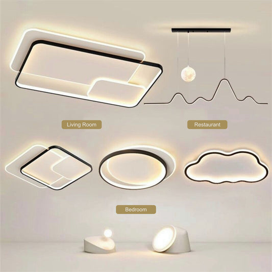 Modern round flush-mount ceiling light in living room emitting warm white light