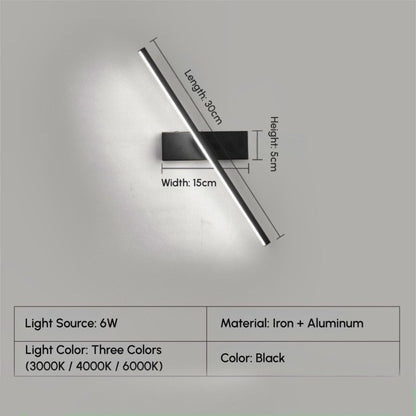 15cm modern rotating bedside wall lamp in iron+aluminum, 6W LED, 3 color temps (3000K/4000K/6000K)