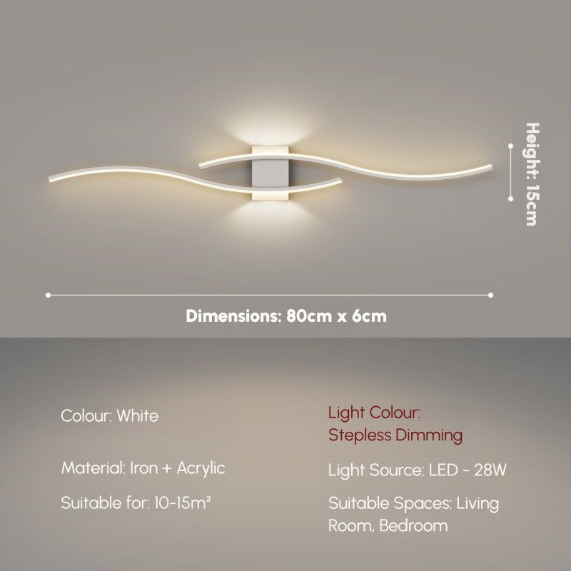 Close-up of 28W LED and dimensions label on 80cm modern wall lamp, iron and acrylic materials