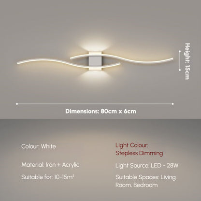 Close-up of 28W LED and dimensions label on 80cm modern wall lamp, iron and acrylic materials