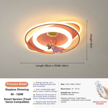 Princess ceiling light 58cm - dimmable LED kids lamp with remote, eye-protection soft light for girls' bedroom