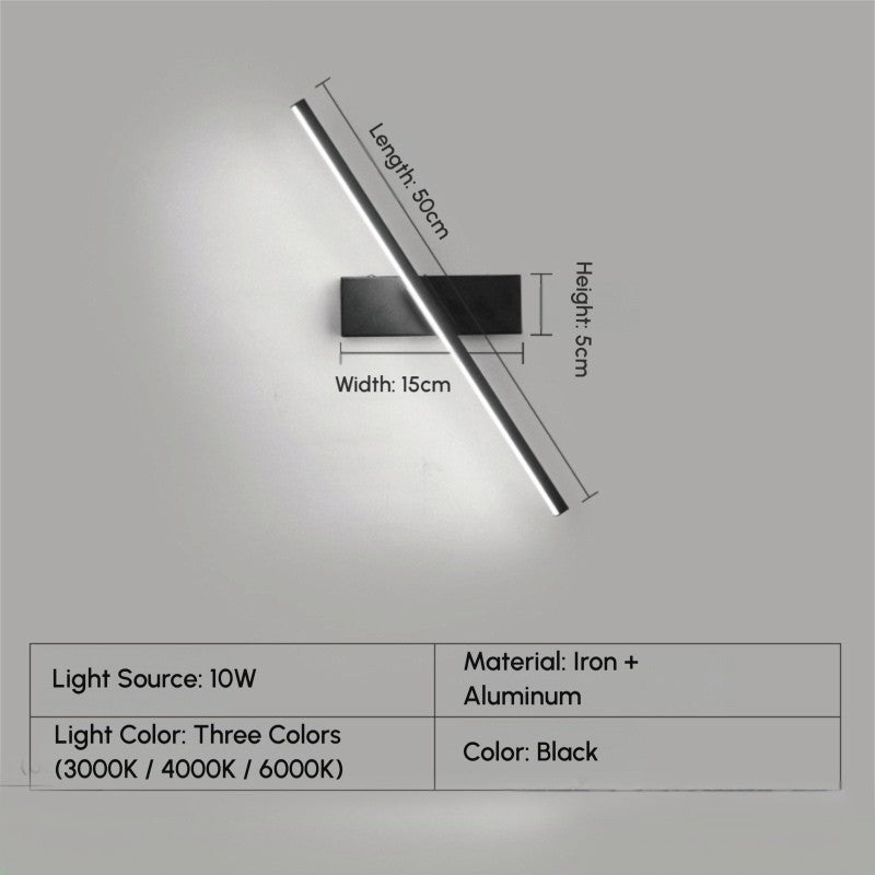 Black 15cm rotating bedside wall lamp, iron+aluminum, 10W LED, selectable 3000K/4000K/6000K