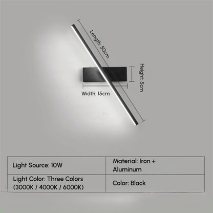 Black 15cm rotating bedside wall lamp, iron+aluminum, 10W LED, selectable 3000K/4000K/6000K