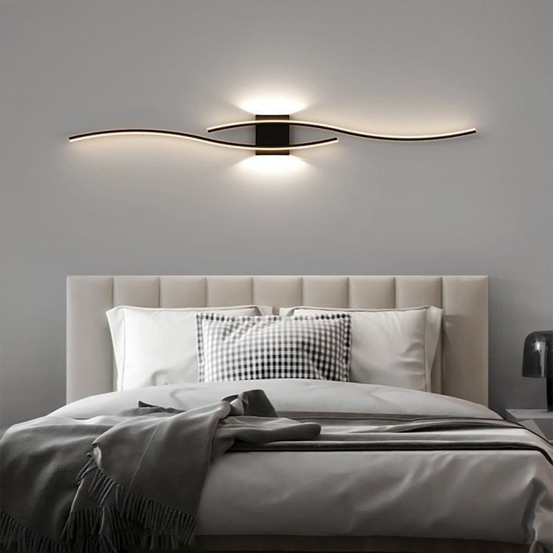 Bedroom bedside wall lamp installed next to bed, slim Nordic design, soft illumination