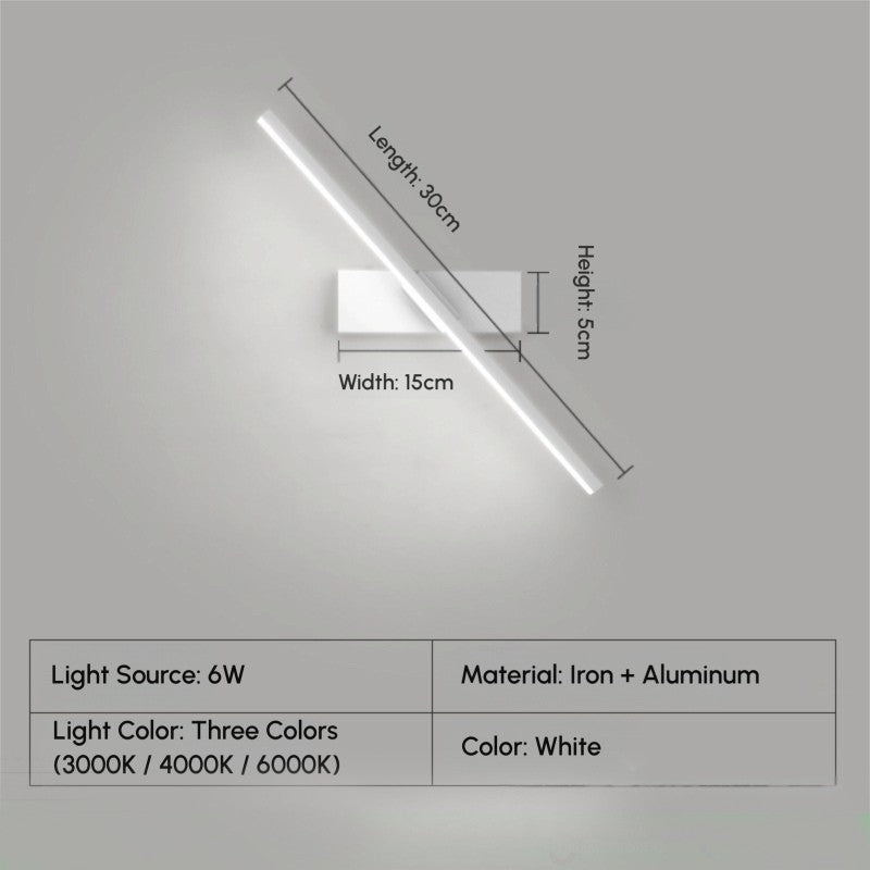 Minimalist 15cm bedside wall lamp iron+aluminum, 6W LED, three color temperatures 3000K/4000K/6000K