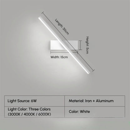 Minimalist 15cm bedside wall lamp iron+aluminum, 6W LED, three color temperatures 3000K/4000K/6000K