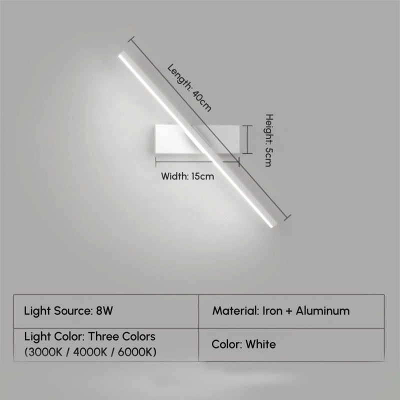 Iron+aluminum rotating bedside wall lamp 15cm, 8W LED, three color temps 3000K/4000K/6000K