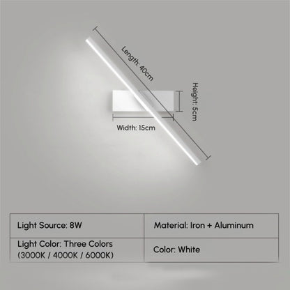 Iron+aluminum rotating bedside wall lamp 15cm, 8W LED, three color temps 3000K/4000K/6000K
