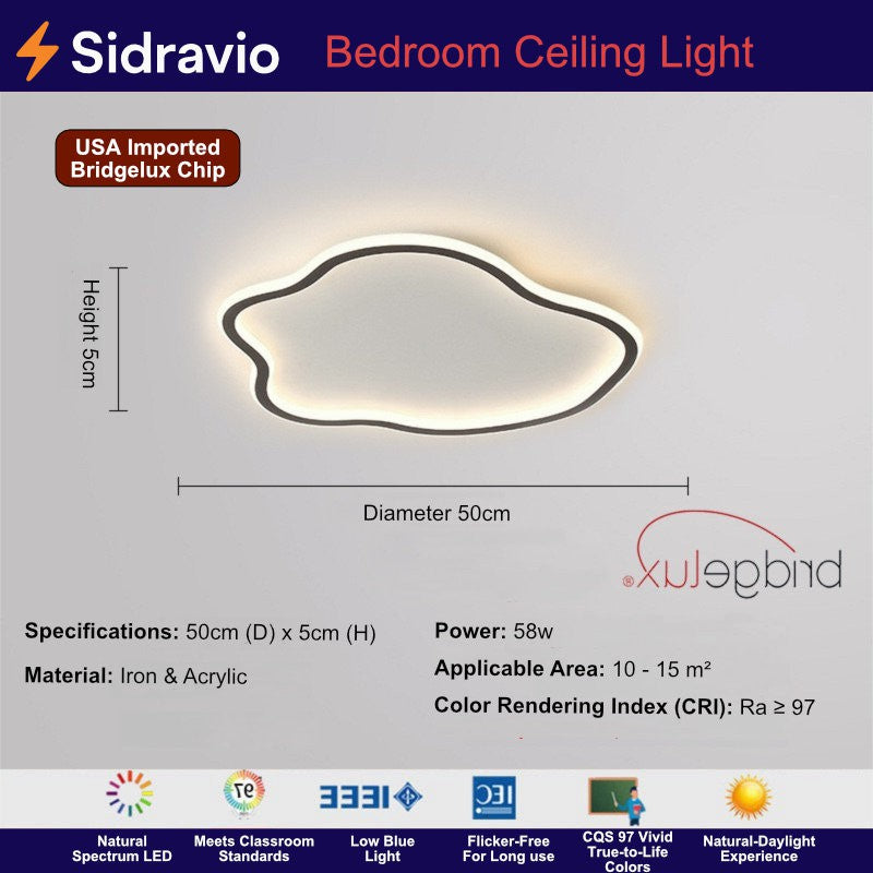 Modern cloud-square LED ceiling light suitable for living room or bedroom, slim profile