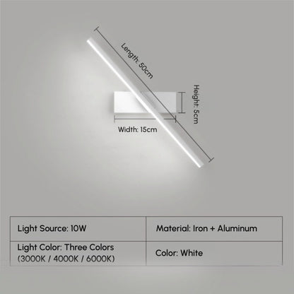 White 15cm rotating bedside wall lamp iron+aluminum, 10W LED, 3 color temps 3000K/4000K/6000K